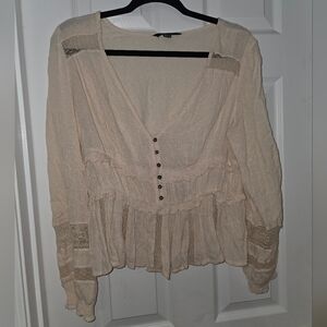 American Eagle Outfitters Cream Blouse with Button Detail